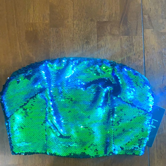 NWT Lulus Dancefloor Favorite Green Sequin Crop - Picture 2 of 6